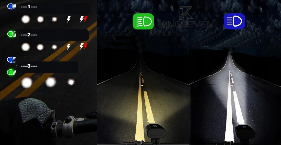 KINGSEVEN Galinga BIKE lempa LED lemputė priekinis + galinis 1200lm žibintuvėlis 5200mAh BIKE