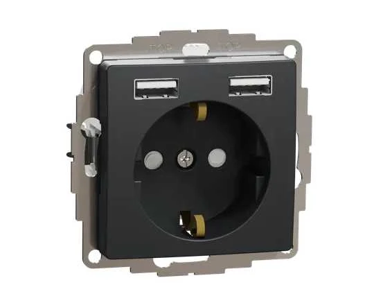 Schneider Electric Kištukinis lizdas SCHNEIDER Sedna Design, su užsklanda + 2 USB, 4A, antracitas; SDD114052