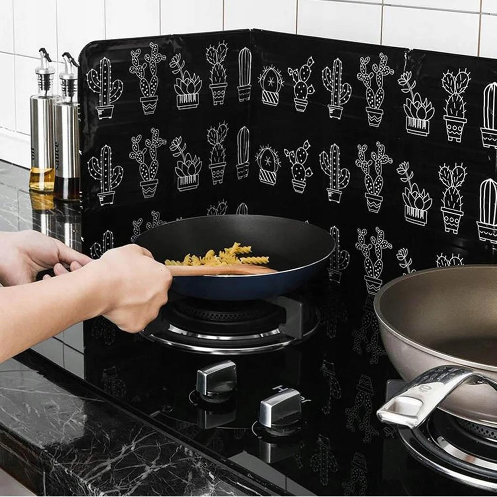 Kitchen Oil Baffle Anti oil Splash Baffle Sulankstoma aliuminio folija juoda alyva