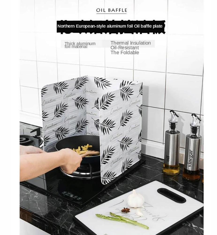 Kitchen Oil Baffle Anti oil Splash Baffle Sulankstoma aliuminio folija juoda alyva