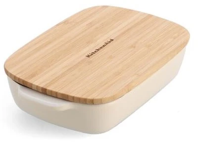 KitchenAid keramikinis indas 26x15,5x6,5 cm su migdolų kremo dangteliu