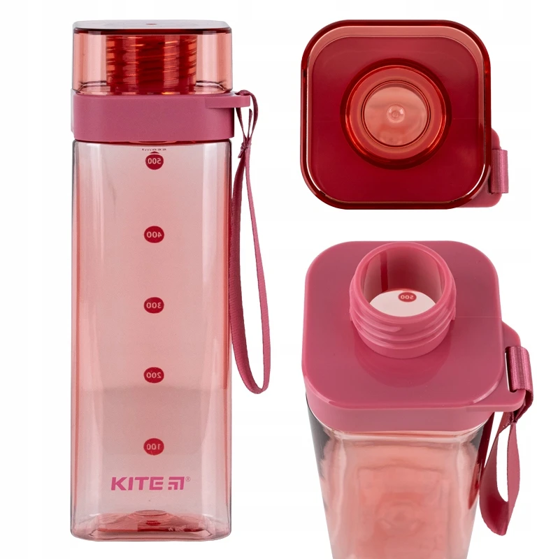 Kite 550 ml rožinis vandens buteliukas, kvadratinis