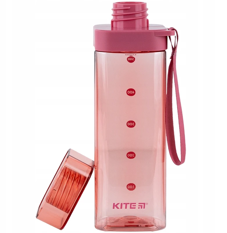 Kite 550 ml rožinis vandens buteliukas, kvadratinis