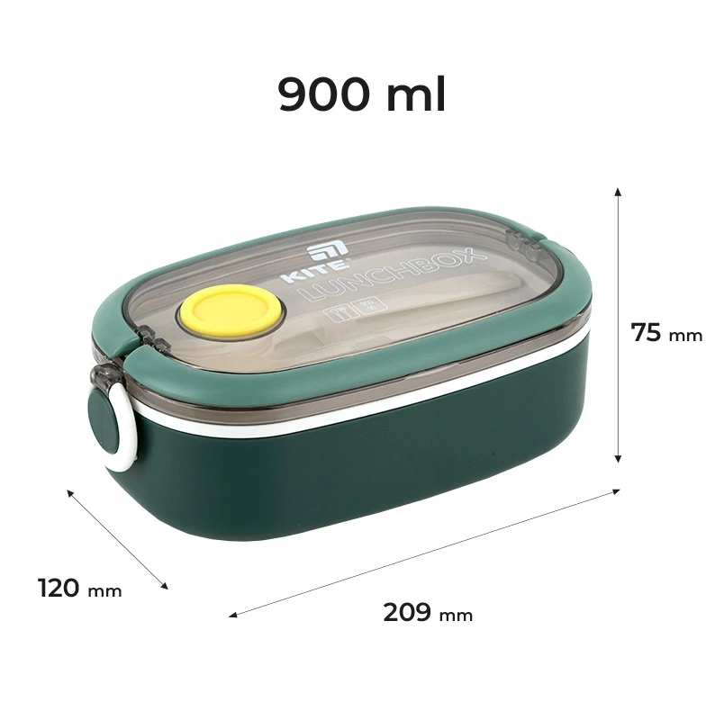 Kite Dėžutė maistui su pertvaromis ir stalo įrankiais, 900ml, žalia