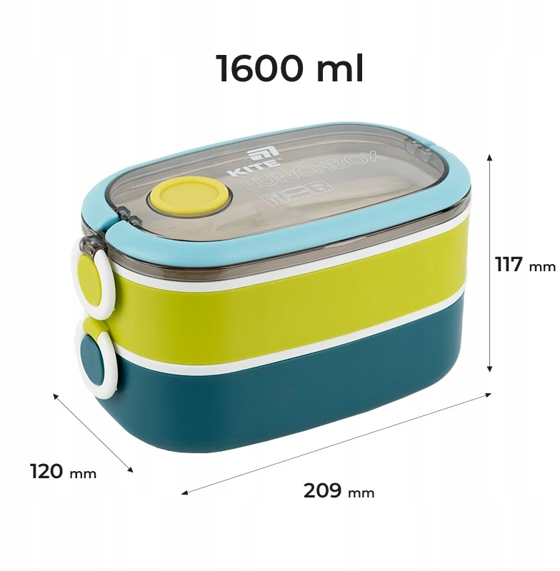 Kite Dvigubas maisto dėklas su pertvaromis ir stalo įrankiais, 1600ml
