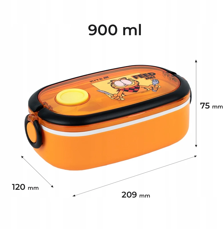 Kite Garfield 900 ml maisto dėžutė su stalo įrankiais