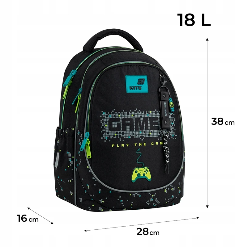 Kite kuprinė berniukams 6-10 m. juoda, ortopedinė, su žaidimų motyvais