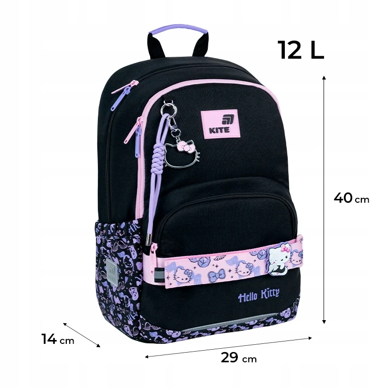 Kite Mokyklinė kuprinė mergaitėms Hello Kitty juoda, 6-12 metų