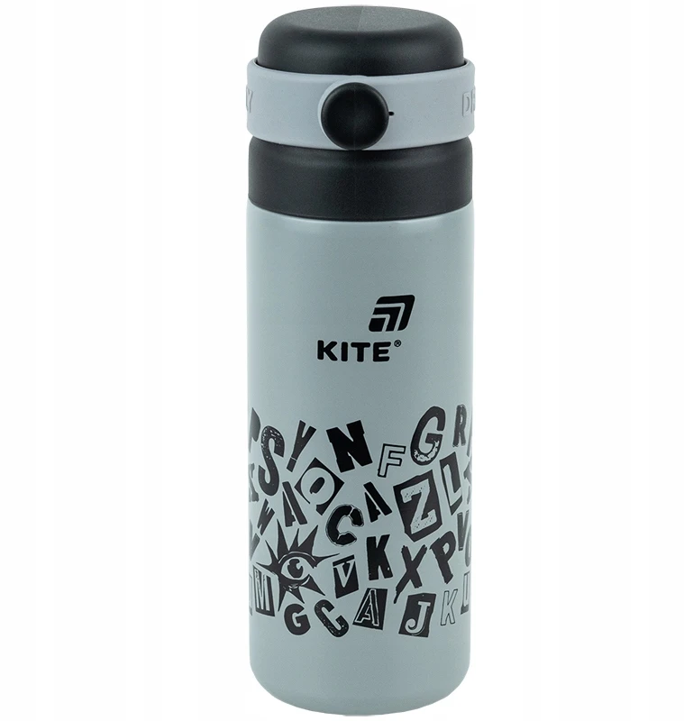 Kite Termosas su puodeliu vaikams, pilkas su metaliniu sieteliu, 500 ml, su aitvarų raštais