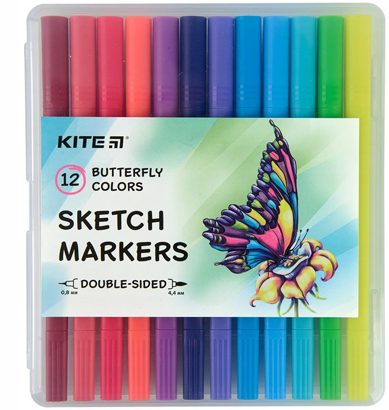 Kite Žymekliai, flomasteriai, 12 vnt., dvipusis, 12 spalvų Aitvaras