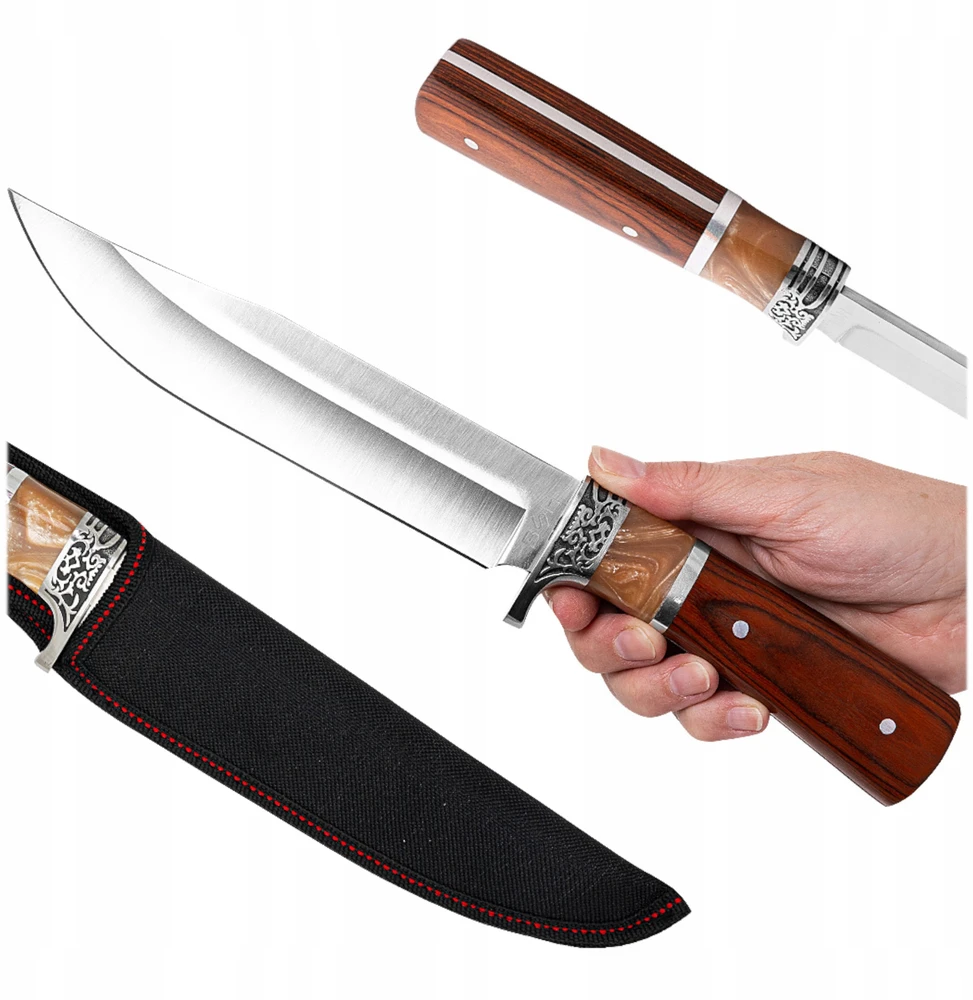 Klasikinis BSH Adventure Dagger medžioklės peilis, 420 plieno, su diržo apvalkalu
