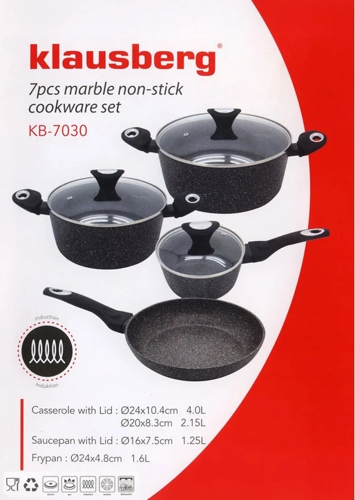 Klausberg Kb-7030 marmurinis puodų rinkinys, 7 dalys