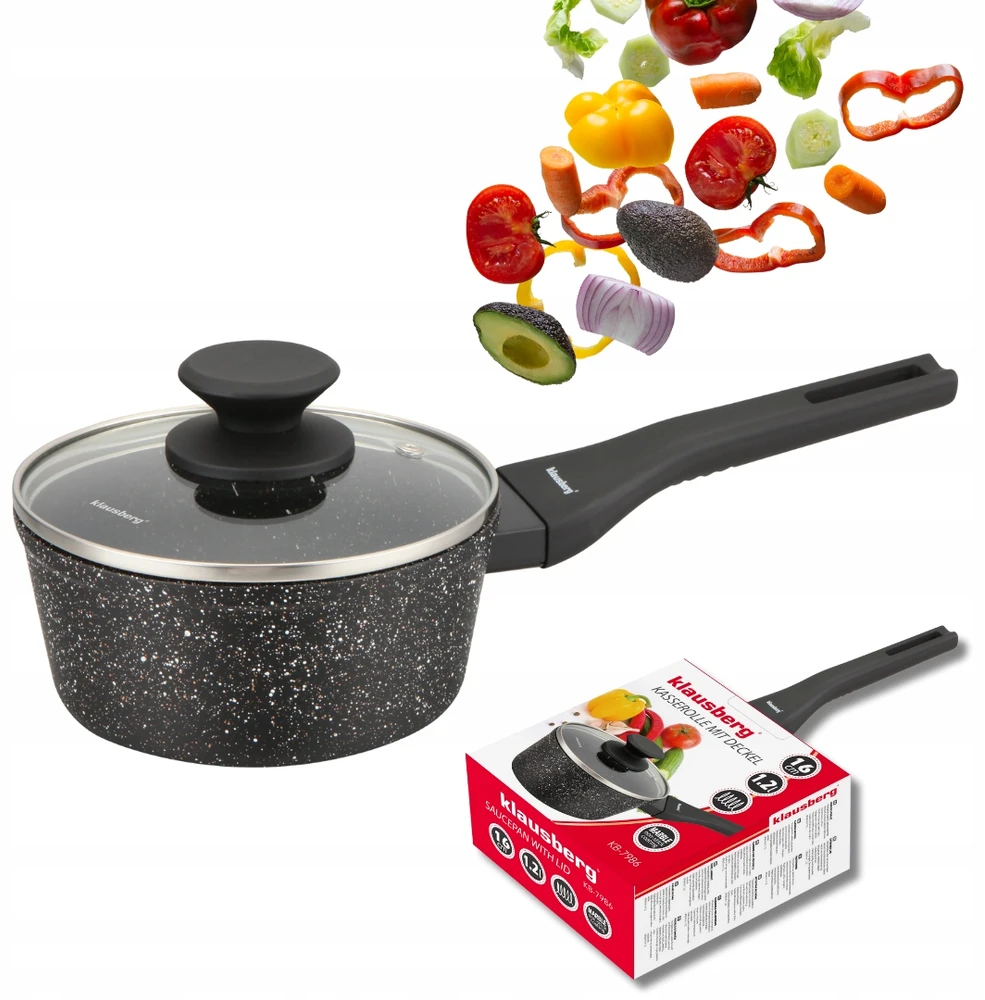Klausberg Marmurinis puodas 16 cm su dangčiu Indukcinės dujos Nelipnus 1,2L KB7986