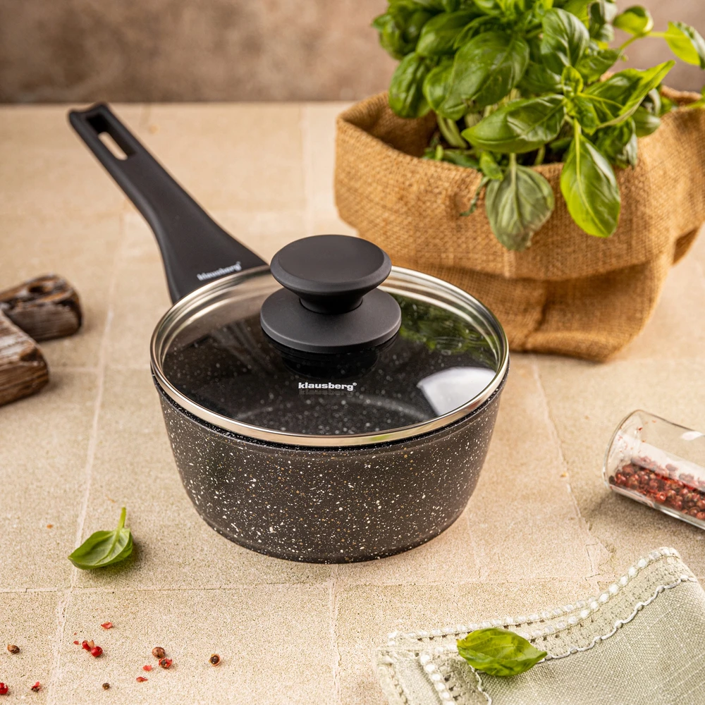 Klausberg Marmurinis puodas 16 cm su dangčiu Indukcinės dujos Nelipnus 1,2L KB7986