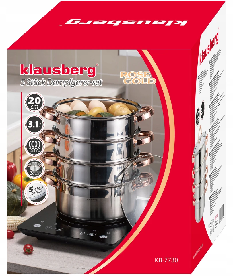 Klausberg PUODAS 20cm GARO indukcinis puodas iš nerūdijančio plieno + 3 Įdėklai