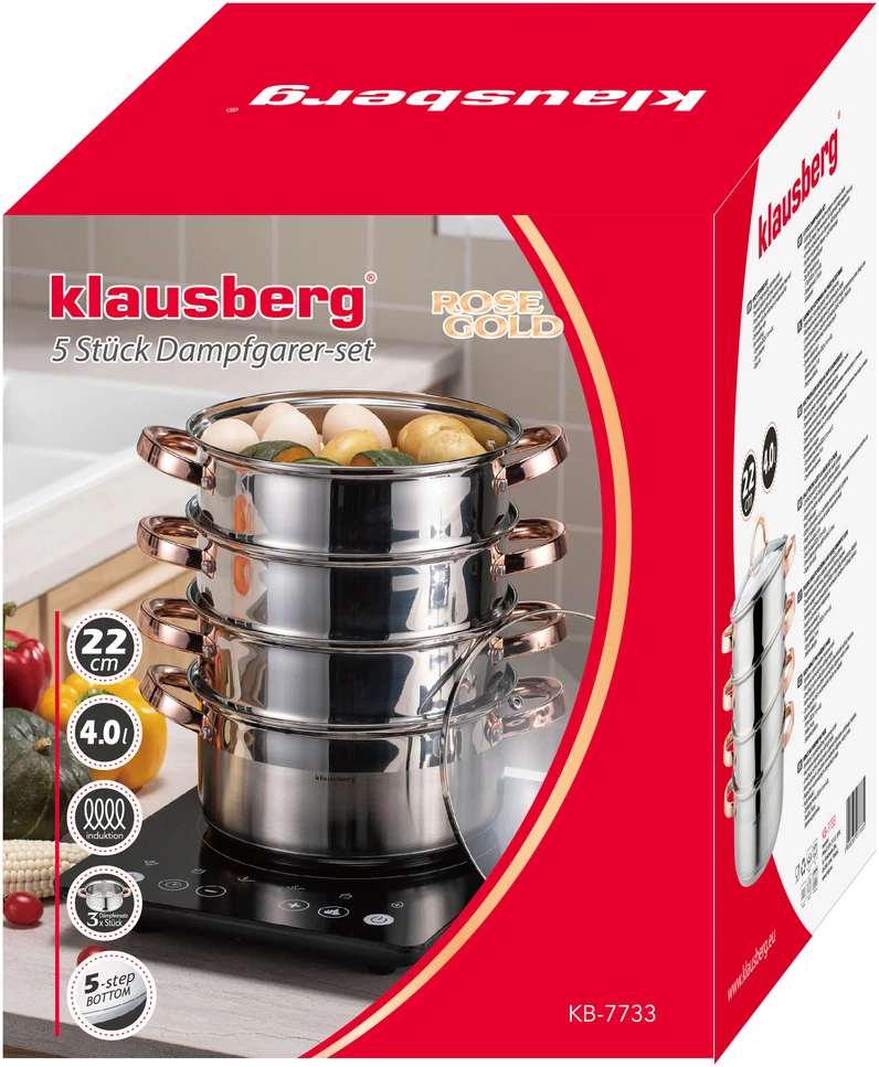 Klausberg PUODAS 22cm GARO indukcinis puodas iš nerūdijančio plieno + 3 Įdėklai