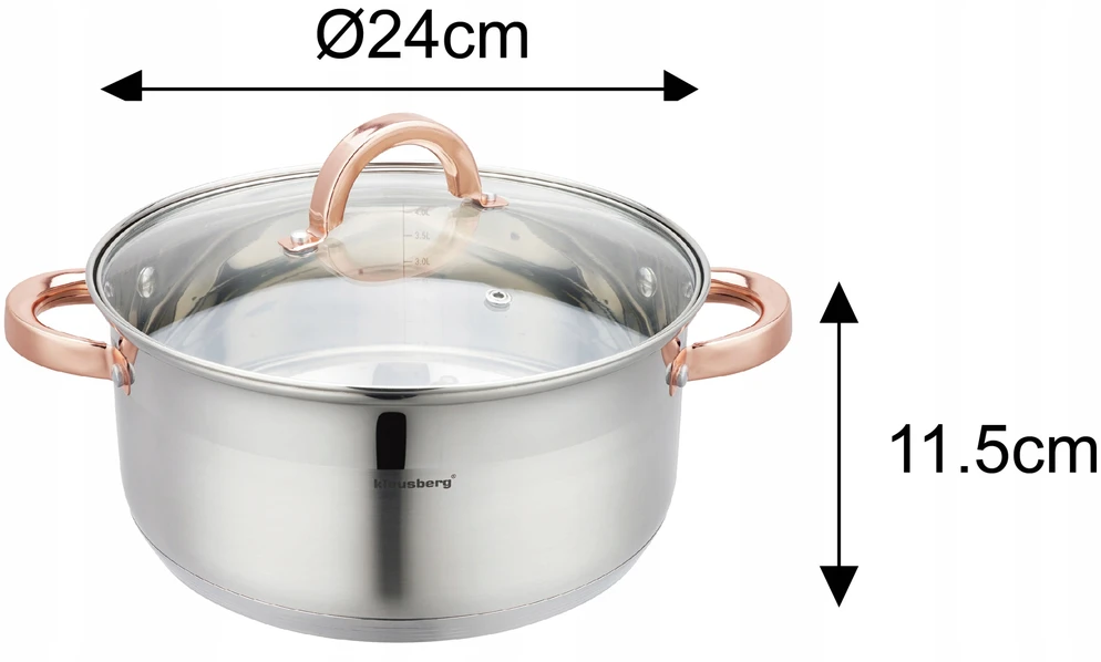 Klausberg PUODAS 5 L GARO virimo indukcinis nerūdijančio plieno puodas + 2 Įdėklai 24 cm