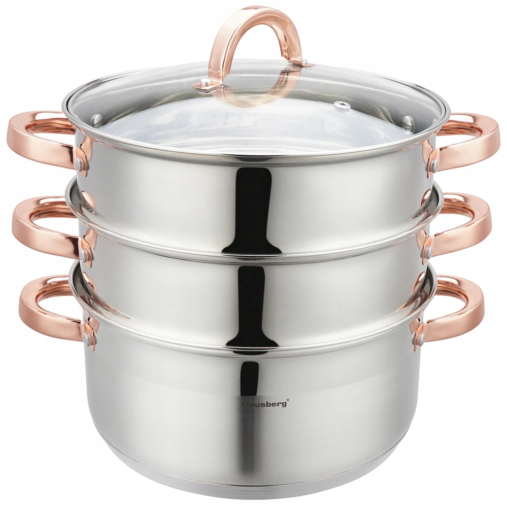 Klausberg PUODAS 5 L GARO virimo indukcinis nerūdijančio plieno puodas + 2 Įdėklai 24 cm