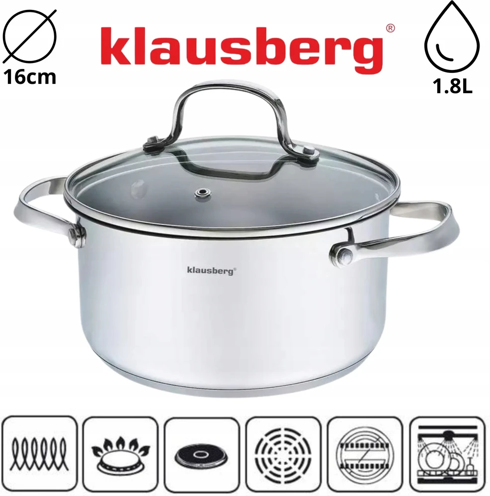 Puodas su pokrywą, stal śr.16cm 1,8l klausberg