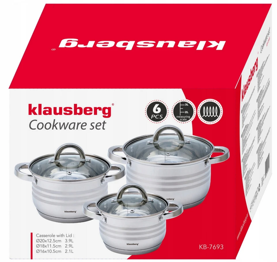 Klausberg PUODŲ RINKINYS 6 ELEMENTŲ RINKINYS INDUKCINĖS DUJINĖS marmuru