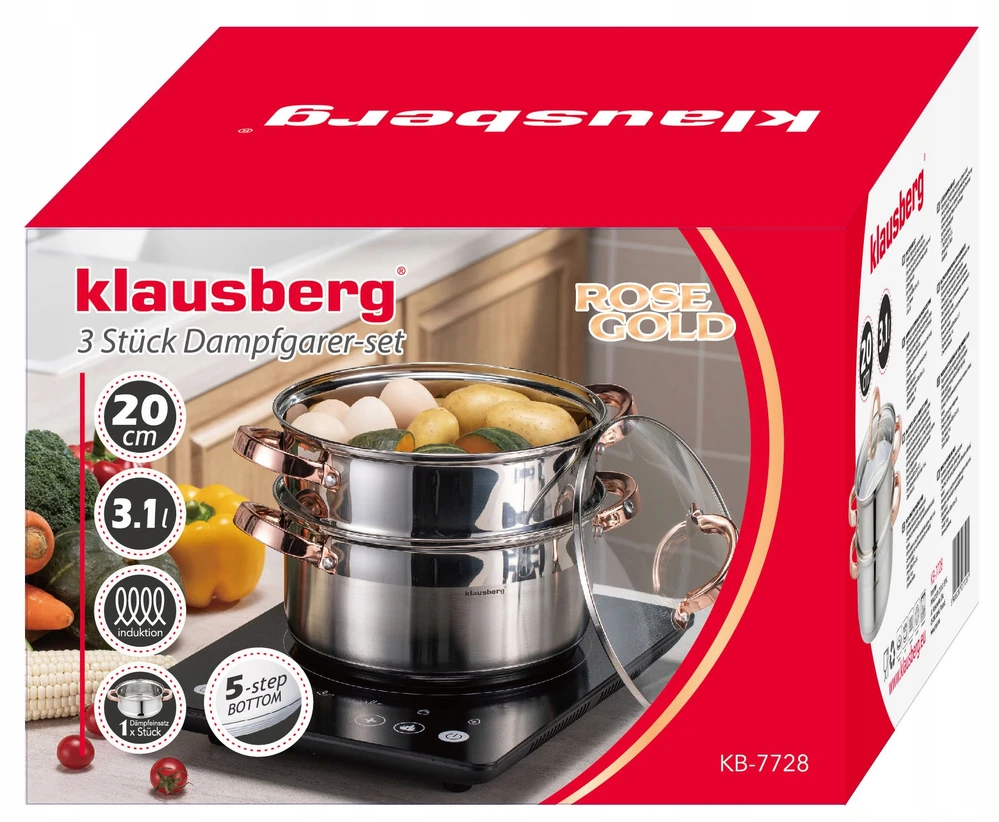 Klausberg STEAMER POT 20 cm indukcinis nerūdijančio plieno puodas 3,1 L