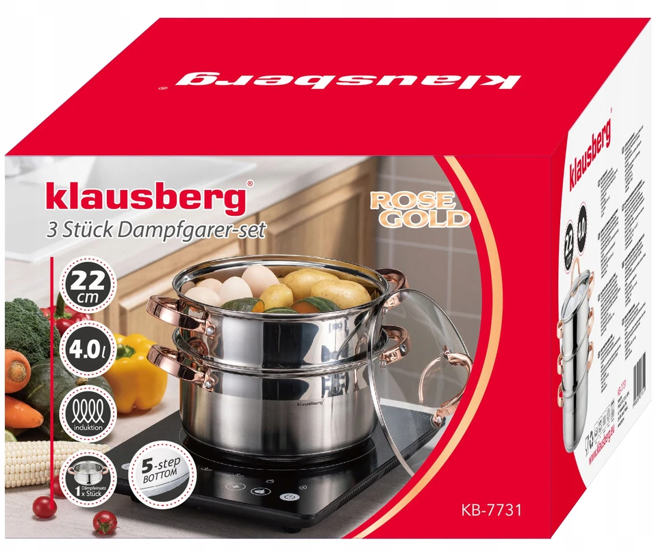 Klausberg STEAMER POT 22cm indukcinis nerūdijančio plieno puodas 4L
