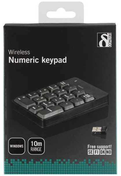 Klaviatūra DELTACO USB bevielė, skaičių, juoda / TB-144