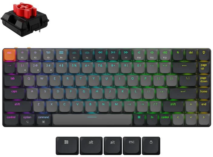 Klaviatūra žaidimams Keychron K5 Max Gateron Raudona (Low Profile) belaidė mechaninė su pašvietimu szaro-juoda