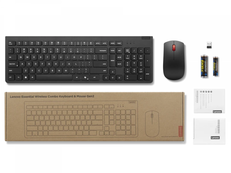 Lenovo Essential Belaidis rinkinys Klaviatūra ir pelė Gen2 | Klaviatūros ir pelės rinkinys | Wireless | su pele | Lithuanian | Juodas