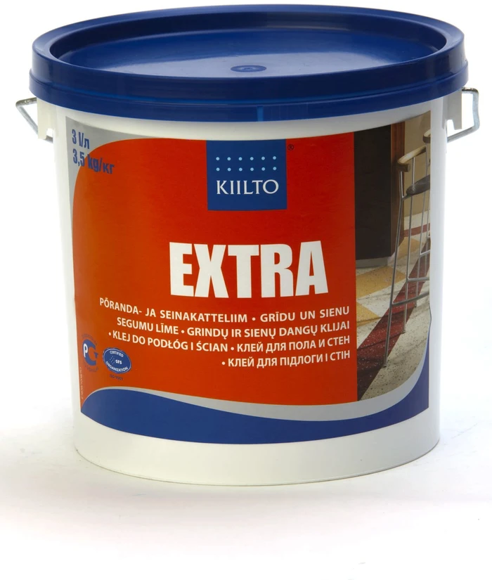 Kiilto Pro Klijai KIILTO EXTRA, skirti klijuoti kilimus, plyteles, PVC dangą, kamštines dangas, 3 l