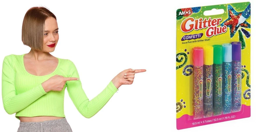 Klijų su blizgučiais rinkinys CONFETTI GCF10B5, Amos, 5 spalvos po 10,5ml