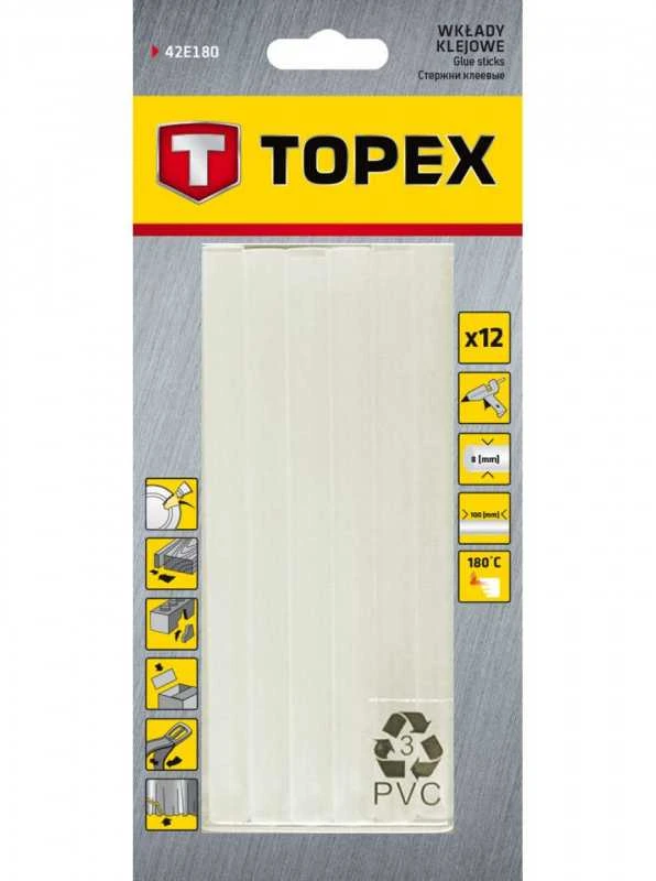 Klijų lazdelės TOPEX 8x100mm, skaidrios, 12 vnt.