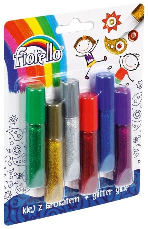 Klijų su blizgučiais rinkinys GR-BK06B6, Fiorello, 6 spalvos po 6ml