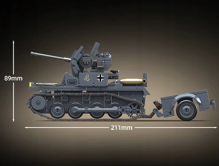 K&M Karinis BLOCKS priešlėktuvinis tankas WW2 675el + 3 figūrėlės + ginklai (KL32)