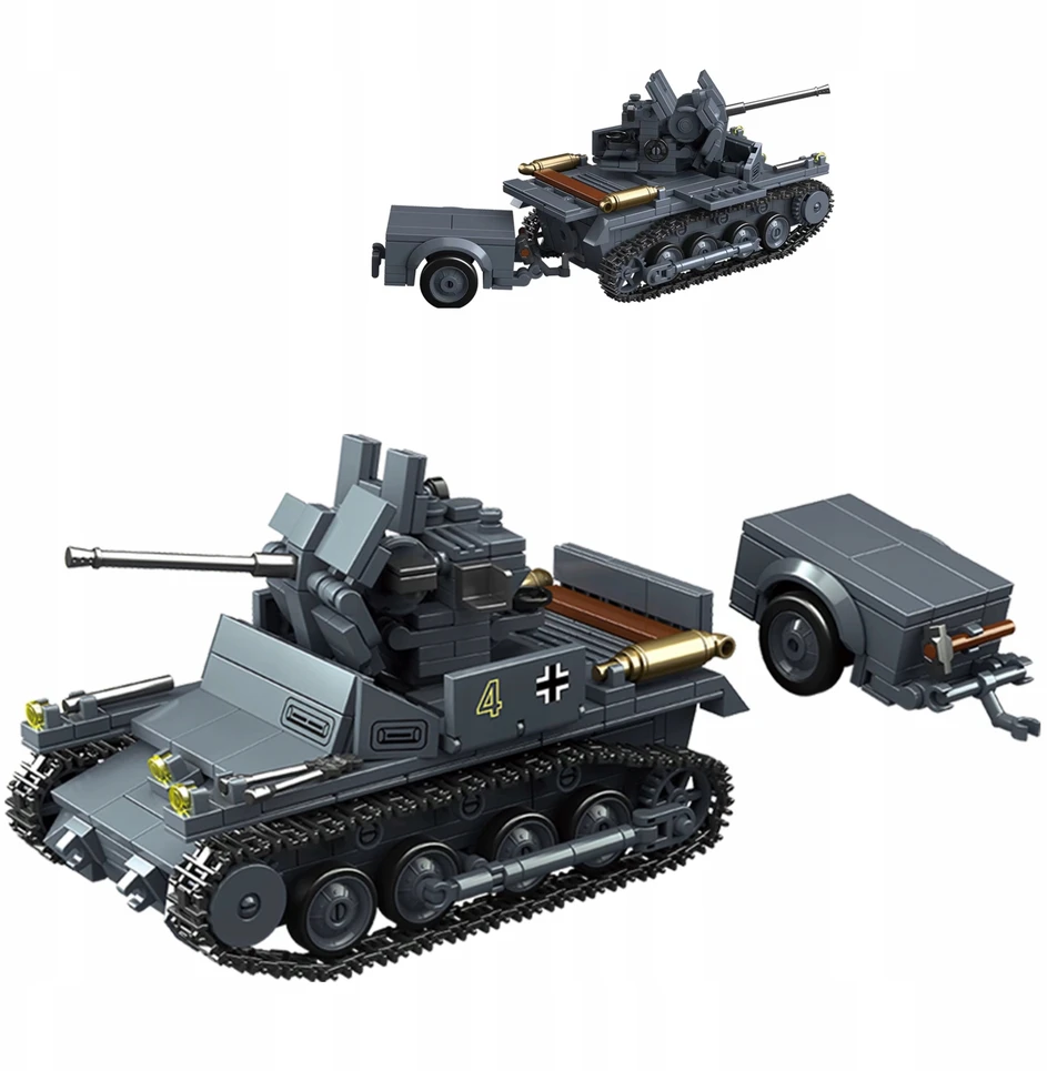 K&M Karinis BLOCKS priešlėktuvinis tankas WW2 675el + 3 figūrėlės + ginklai (KL32)
