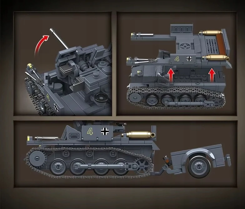 K&M Karinis BLOCKS priešlėktuvinis tankas WW2 675el + 3 figūrėlės + ginklai (KL32)