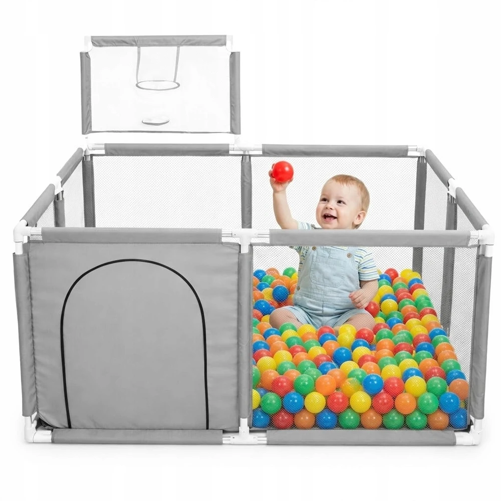 K&M Kojec vaikams Suchy Baseinas Kwadrat Pilka su Koszem 125x125 cm I155