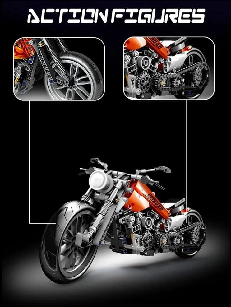 K&M Konstrukciniai blokai chopper technic motociklas 436 elementai (436vnt)