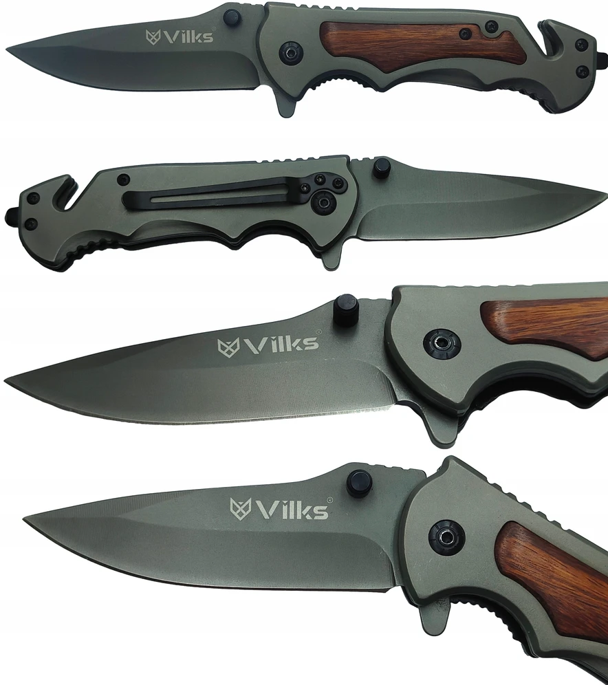 VILKS KNIFE Sulankstomas kišeninis peilis SURVIVAL Daugiafunkcis taktinis PLIENAS + MEDIENA SHARP