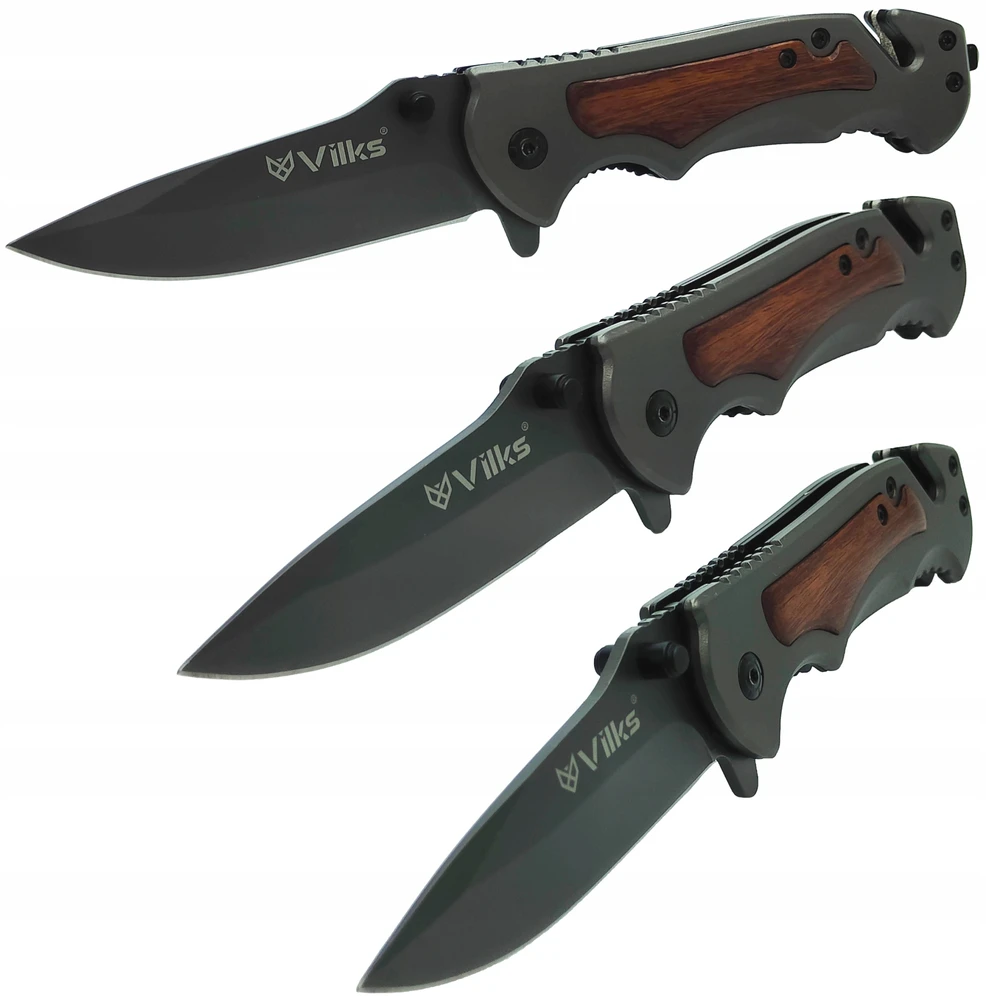 VILKS KNIFE Sulankstomas kišeninis peilis SURVIVAL Daugiafunkcis taktinis PLIENAS + MEDIENA SHARP