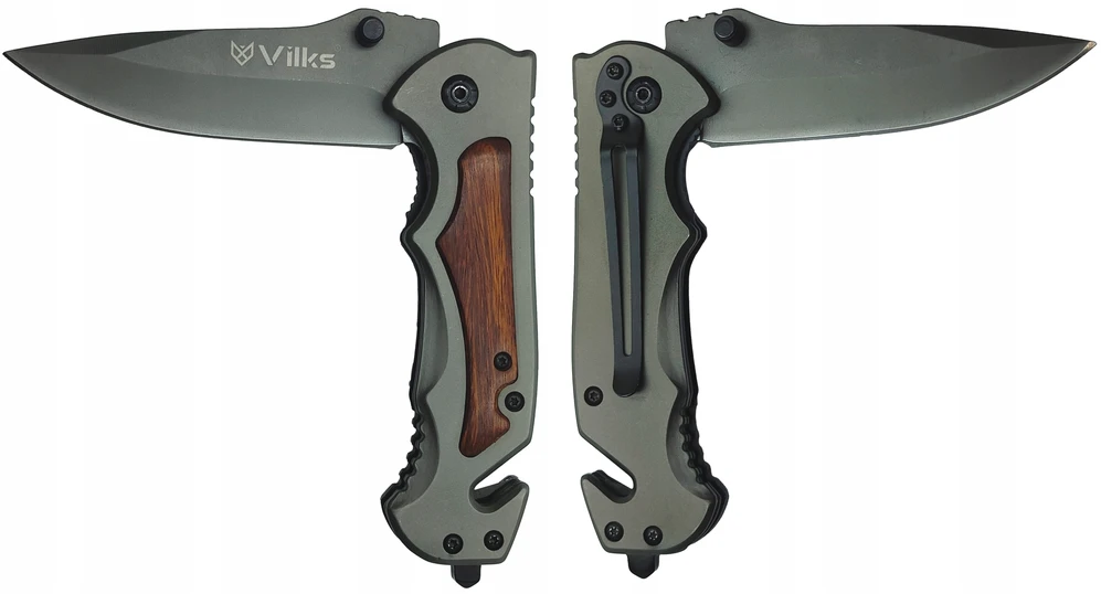 VILKS KNIFE Sulankstomas kišeninis peilis SURVIVAL Daugiafunkcis taktinis PLIENAS + MEDIENA SHARP
