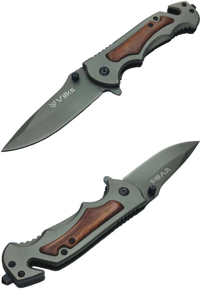 VILKS KNIFE Sulankstomas kišeninis peilis SURVIVAL Daugiafunkcis taktinis PLIENAS + MEDIENA SHARP