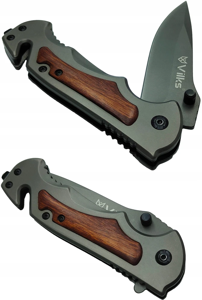 VILKS KNIFE Sulankstomas kišeninis peilis SURVIVAL Daugiafunkcis taktinis PLIENAS + MEDIENA SHARP