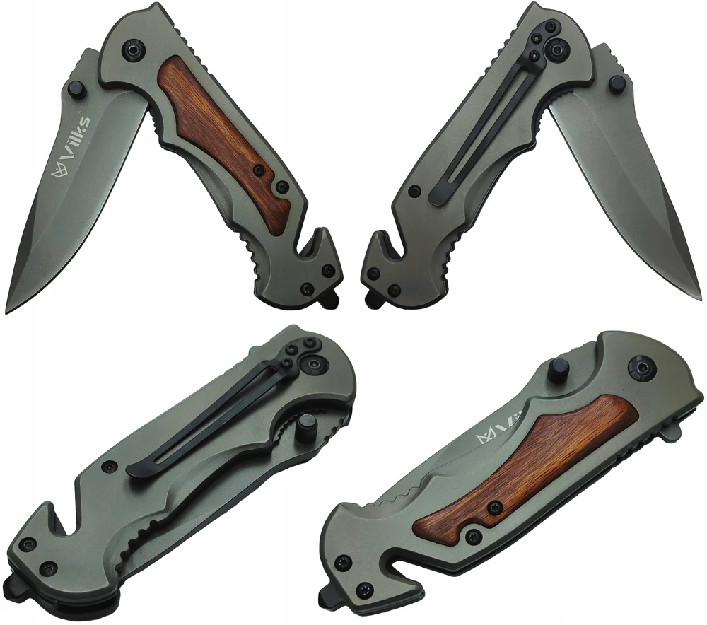 VILKS KNIFE Sulankstomas kišeninis peilis SURVIVAL Daugiafunkcis taktinis PLIENAS + MEDIENA SHARP