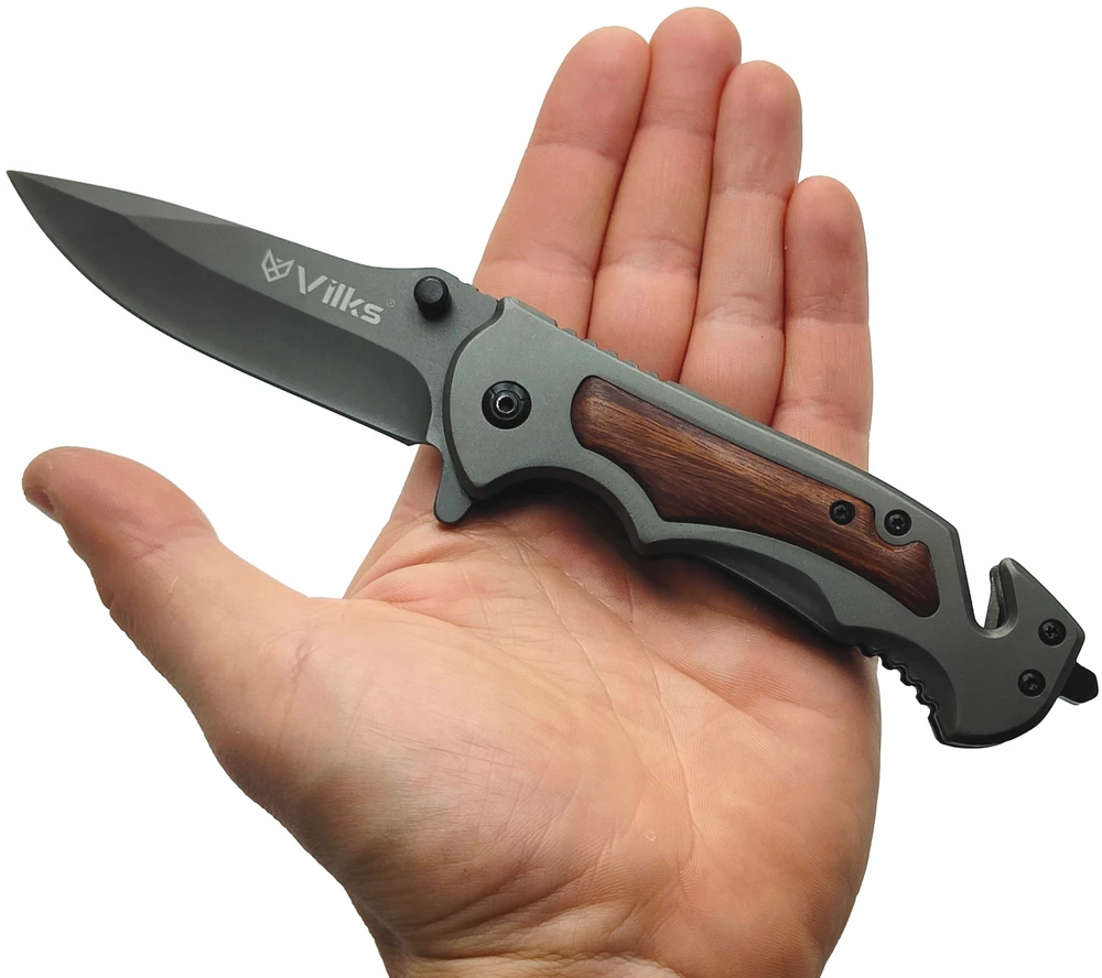 VILKS KNIFE Sulankstomas kišeninis peilis SURVIVAL Daugiafunkcis taktinis PLIENAS + MEDIENA SHARP
