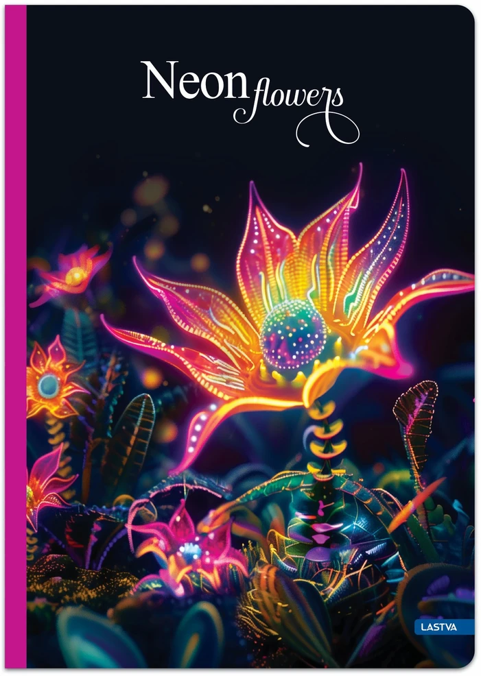 Lastva Knyga A5 96lap 70g linija NEON FLOWERS
