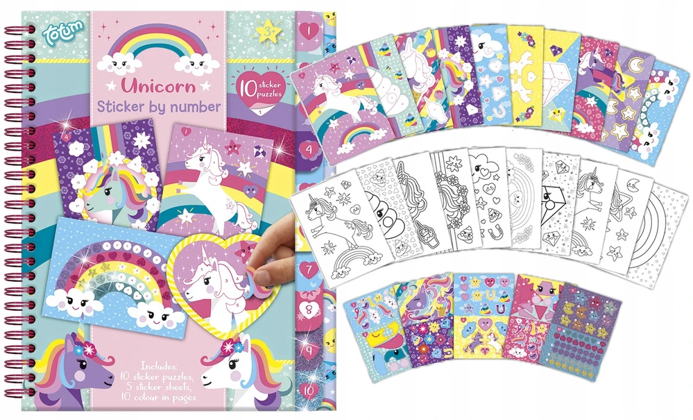 TOTUM kūrybinė lipdukavimo pagal skaičius knyga Unicorn, 072008