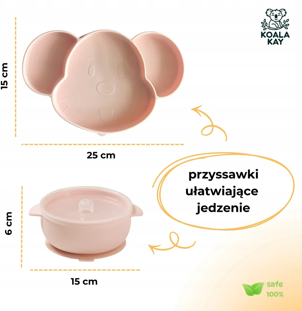 Koala Kay Rinkinys 5in1 Seilinukas, lėkštė, dubuo su dangteliu, puodelis, tūbelė, šaukštas, rožinė