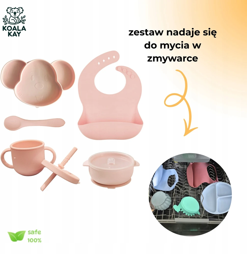 Koala Kay Rinkinys 5in1 Seilinukas, lėkštė, dubuo su dangteliu, puodelis, tūbelė, šaukštas, rožinė