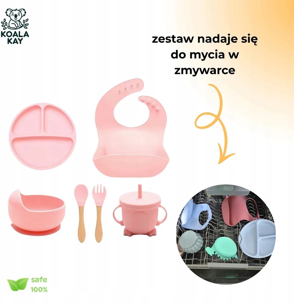 Koala Kay Rinkinys 5in1 Silikoninis seilinukas, dubuo, stalo įrankiai, puodelis, seifas, be BPA